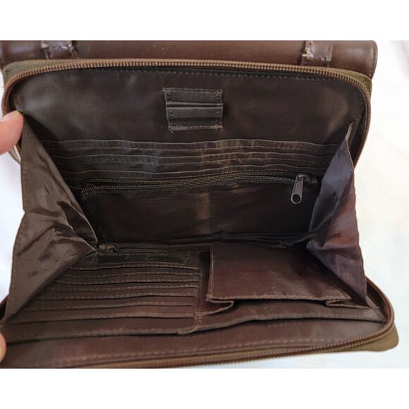 Longaberger Homestead Crossbody Bag Brown Floral Inner Pockets Adjustable Strap - Picture 7 of 13